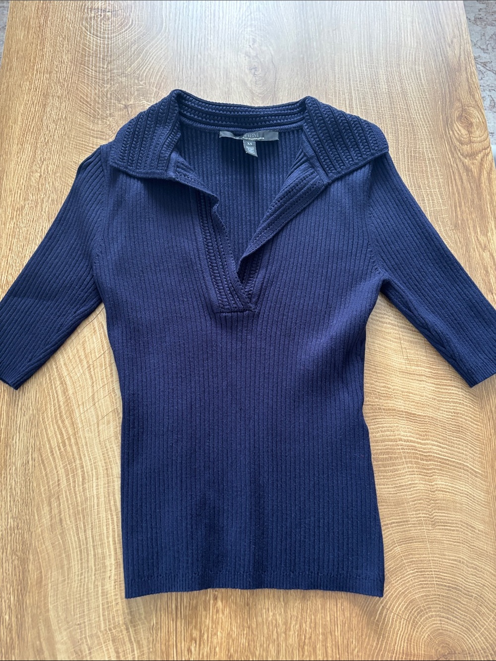 White House Black Market Navy Ribbed V-Neck Sweater
